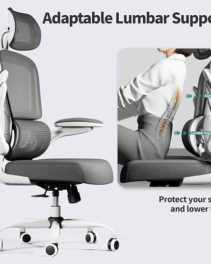 Office Chair Ergonomic Desk Chair, 330 LBS Home Mesh Office Desk Chairs with Wheels, Comfortable Gaming Chair, High Back Office Chair for Long Hours, Office Chair for Study and Work (White) - LeafyLoom