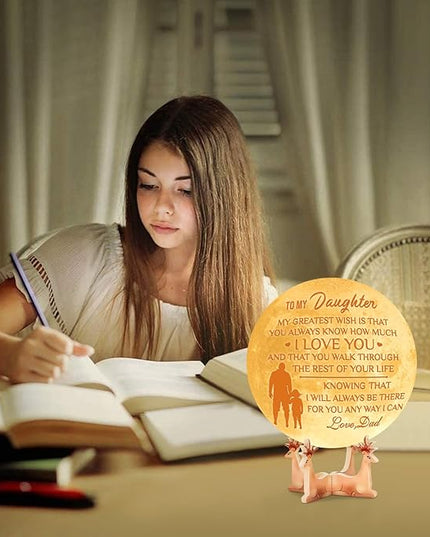 Personalized 3D Moon Lamp for Daughter,Personalized 5.9 Inch 3D Printing Moon Light Gift for Daughter Birthday Christmas Gift (for Daughter Dad-02) - LeafyLoom