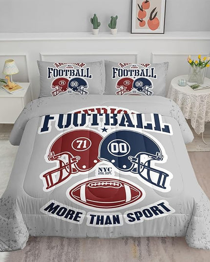 Datura home American Football Comforter Set Vintage Grey American Football Printed Quilt Bedding Set with 1 Comforter and 2 Pillowcases for Boys and Girls Bedroom All Season(Football Grey Full) - LeafyLoom