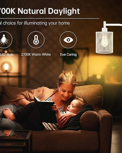 BoostArea White Industrial Floor Lamp, 67 Inch Modern Standing Lamp with Iron Mesh Lampshade, 6W LED Stand Up Lamp for Living Room, Bedroom, Office, Den - LeafyLoom
