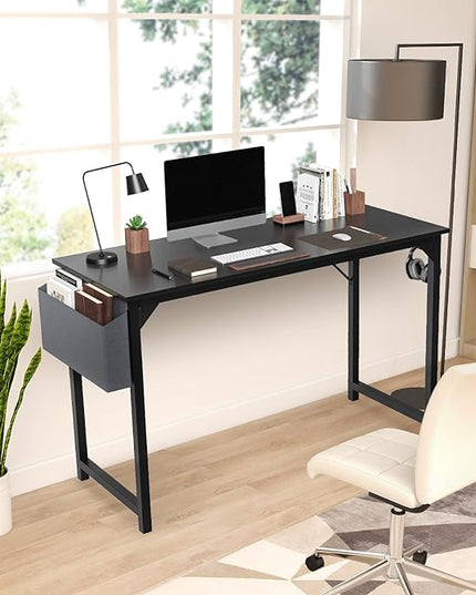 JHK Computer Small Desk Office 32 Inch Writing Work Kids Study Simple Wooden Table for Home Bedroom Modern Style with Headphone Hooks & Storage Bag, Black - LeafyLoom