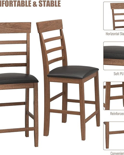 NicBex Small Dining Table for 2 Breakfast Nook Table Set 3Pcs Retro Round Counter Height Drop-Leaf Table with 2 Upholstered Chairs Dining Table Set Pub Set for Small Space Kitchen, Walnut - LeafyLoom
