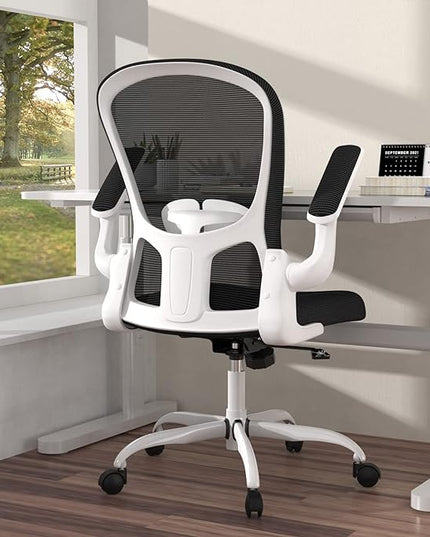 Ergonomic Office Chair, Comfort Swivel Home Office Task Chair, Breathable Mesh Desk Chair, Lumbar Support Computer Chair with Flip-up Arms and Adjustable Height - LeafyLoom