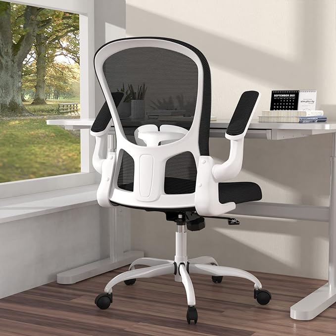 Ergonomic Office Chair, Comfort Swivel Home Office Task Chair, Breathable Mesh Desk Chair, Lumbar Support Computer Chair with Flip-up Arms and Adjustable Height - LeafyLoom