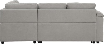 Boucle Upholstered Reversible Sleeper Sectional Sofa with Pull Out Bed , 3 Seater L Shaped Convertible Corner Couch with Cupholders&USB Ports, Power Sockets, Small Pullout Sofabed for Living Room - LeafyLoom