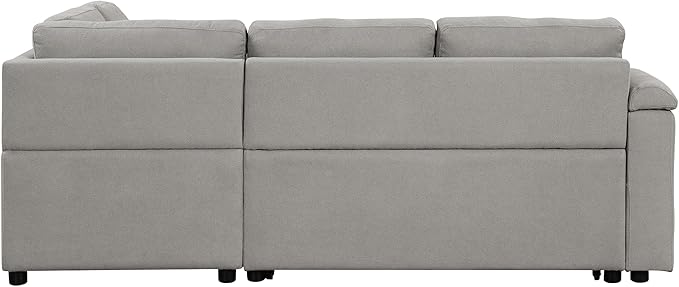 Boucle Upholstered Reversible Sleeper Sectional Sofa with Pull Out Bed , 3 Seater L Shaped Convertible Corner Couch with Cupholders&USB Ports, Power Sockets, Small Pullout Sofabed for Living Room - LeafyLoom