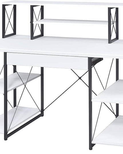 Acme Amiel Wooden 1-Drawer Writing Desk with Small Hutch in White and Black - LeafyLoom