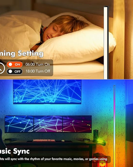 Corner Floor Lamp, 65” LED Smart Modern Music Sync Color Changing RGB Floor Lamp with Remote & App Control for Bedroom, Corner Lamp with 16 Million DIY Modes, Timer Setting for Gaming Room - LeafyLoom