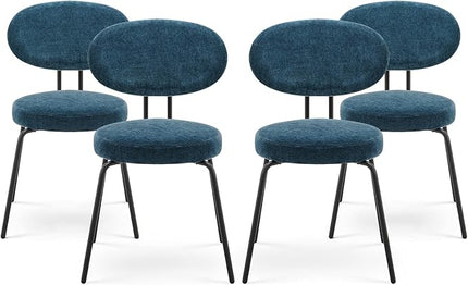 COLAMY Modern Fabric Dining Chairs Set of 4, Upholstered Dining Room Kitchen Chairs with Curved Backrest, Round Seat, Black Metal Legs, Green - LeafyLoom