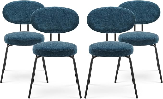 COLAMY Modern Fabric Dining Chairs Set of 4, Upholstered Dining Room Kitchen Chairs with Curved Backrest, Round Seat, Black Metal Legs, Green - LeafyLoom