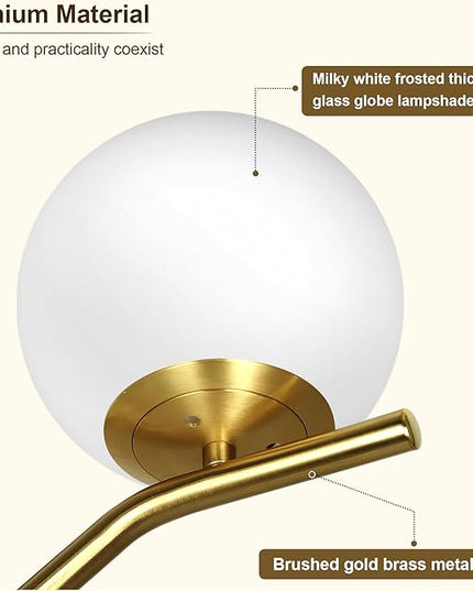 QiMH Modern Floor Lamp for Living Room, Gold Standing Lamp for Bedroom with Globe Glass Shade, 68" Mid-Century Tall Pole Tree Lamps Light Home Decor, Antique Brass(LED Bulbs Included) - LeafyLoom