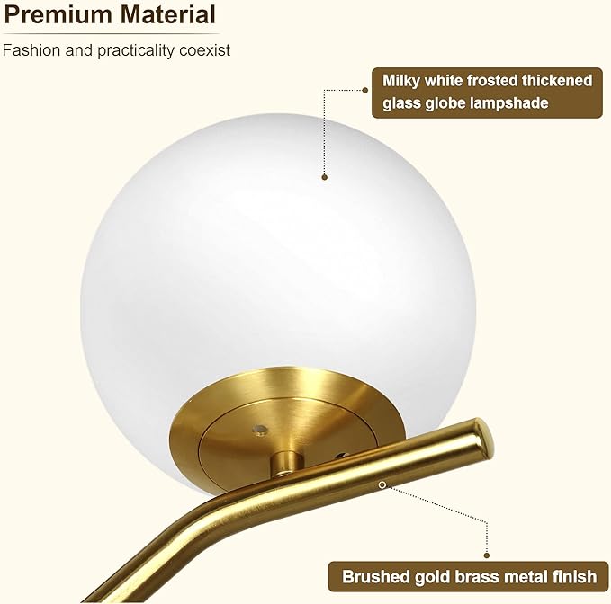 QiMH Modern Floor Lamp for Living Room, Gold Standing Lamp for Bedroom with Globe Glass Shade, 68" Mid-Century Tall Pole Tree Lamps Light Home Decor, Antique Brass(LED Bulbs Included) - LeafyLoom