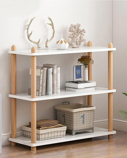 IOTXY 3-Tier Wooden Shelf Bookcase - Modern Open Bookshelf, Free Standing Storage Rack, Multifunctional Display Stand for Home and Office, White, Rectangle - LeafyLoom