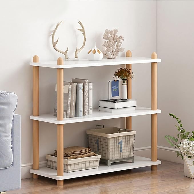 IOTXY 3-Tier Wooden Shelf Bookcase - Modern Open Bookshelf, Free Standing Storage Rack, Multifunctional Display Stand for Home and Office, White, Rectangle - LeafyLoom