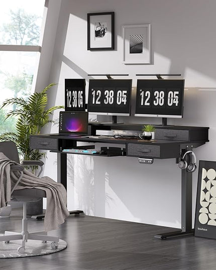 Electric Standing Desk, Multifunctional Standing Desk Adjustable Height, 63 * 24 Standing Desk with 4 Drawers, Ergonomic Adjustable Standing Desk with Keyboard Tray, Classic Black - LeafyLoom