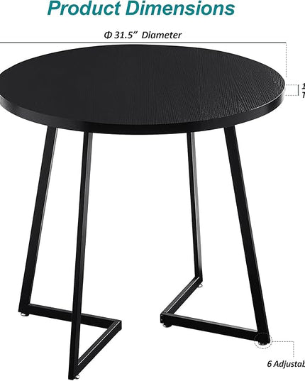 VECELO Round Dining Table with Steel Frame for 2-4 People, Space Saving for Home, Kitchen, Apartment, Black - LeafyLoom