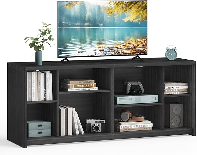 VASAGLE TV Stand for TVs up to 65 Inches, Entertainment Center with Storage Shelves, TV Console Table, Easy to Assemble, TV Cabinet for Living Room, Bedroom, Ash Black ULTV111B01 - LeafyLoom