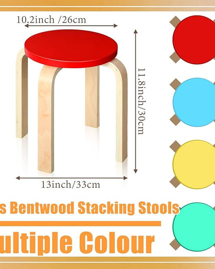 4 Pcs 12 Inch Bentwood Stacking Stool for Kids Colored Durable Round Nesting Stool Flexible Wood Stackable Stool Chairs for Playroom Daycare Home Classroom (Bright Color) - LeafyLoom