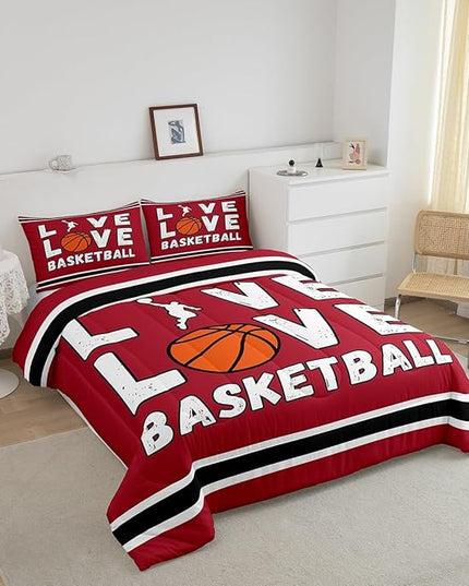 Basketball Bedding Set Full Size Gaming Sports Comforter Set for Kids Boys Girls Decor Ball Games Comforter Gift for Basketball Lover Duvet Set Bedroom Quilt Set - LeafyLoom