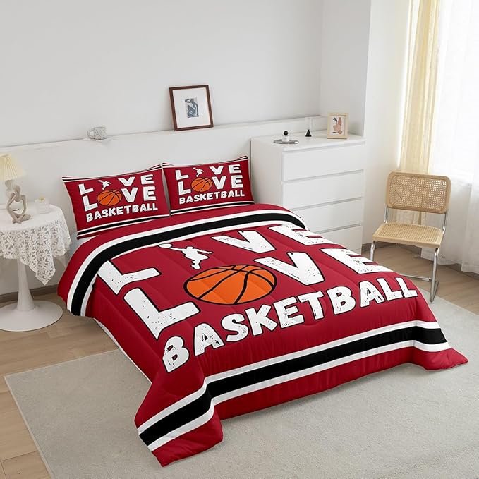 Feelyou Basketball Bedding Set King Size Gaming Sports Comforter Set for Kids Boys Girls Decor Ball Games Comforter Gift for Basketball Lover Duvet Set Bedroom Quilt Set - LeafyLoom
