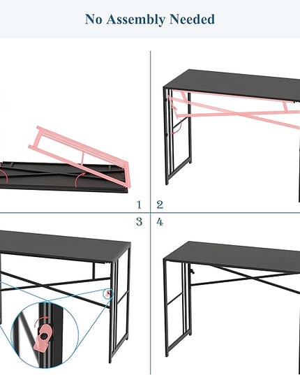 EMODA Folding Computer Desk 40 inch, No Assembly Needed Home Office Table Study Writing Gaming Desk, Black - LeafyLoom