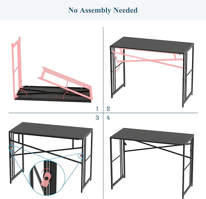 EMODA Folding Computer Desk 40 inch, No Assembly Needed Home Office Table Study Writing Gaming Desk, Black - LeafyLoom