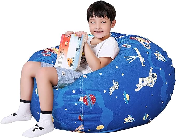 Lukeight Stuffed Animal Storage Bean Bag Chair Cover for Kids, Zipper Beanbag Chair Cover for Organizing Toddler & Kids' Rooms Plush Toys (Outer Space Velvet, XX-Large) - LeafyLoom