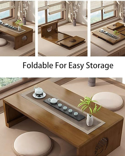 Japanese Table Folding Coffee Table Foldable Floor Table Low Table for Living Room,Dining Room,Tea,Tatami,Home Decoration (47.24 * 19.68 * 12.2 INCH) - LeafyLoom