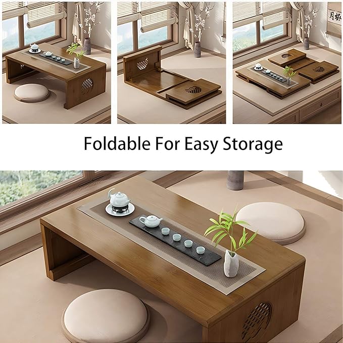Japanese Table Folding Coffee Table Foldable Floor Table Low Table for Living Room,Dining Room,Tea,Tatami,Home Decoration (47.24 * 19.68 * 12.2 INCH) - LeafyLoom