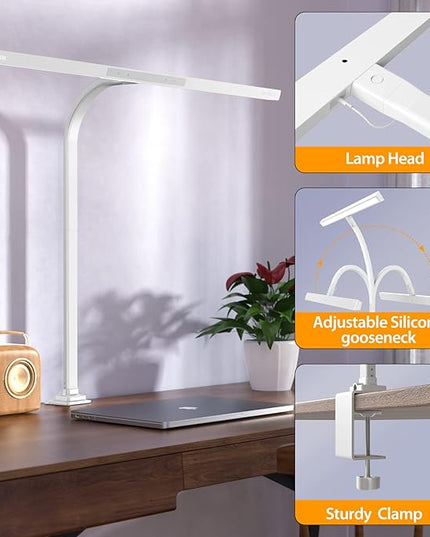 Quntis LED Desk Light, 31.5'' Super Bright Wide Desk Lamps for Home Office, 20W Dimmable 5 Brightness & 4 Color Architect Clamp Task Lamp, Flexible Gooseneck Office Light for Monitor Workbench Studio - LeafyLoom
