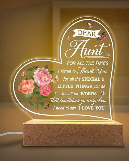 Acrylic Night Light Gifts for Aunt - Dear Aunt I Love You - Aunt Gifts from Niece and Nephew - Christmas, Thanksgiving, Birthday Gifts for Aunt - LeafyLoom