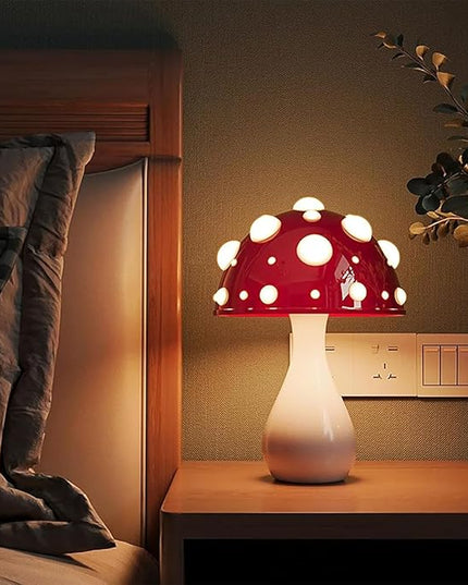 Juodke Mushroom lamp, LED 3 Colors Dimmable Mushroom Cloud Decor Lamp, Aesthetic Room Decor Ambient Glowshroom Lamp, for Bedroom, Living Room, Office (Bulb Included) (Red) - LeafyLoom
