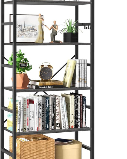 Yoobure 5 Tier Bookshelf - Tall Book Shelf Modern Bookcase for CDs/Movies/Books, Rustic Book Case Industrial Bookshelves Book Storage Organizer for Bedroom Home Office Living Room Grey - LeafyLoom