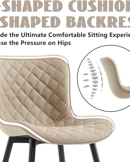 YOUTASTE Khaki Dining Chairs Set of 2 Mid Century Modern PU Leather Diamond Upholstered Accent Guest Dinner Chair with Back Metal Legs for Kitchen Living Reception Waiting Room - LeafyLoom