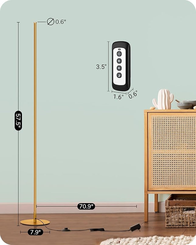 EDISHINE LED Corner Floor Lamp with Remote, 57.5" Minimalist Dimmable Slim Light Pole, Standing Tall Mood Lamp for Living Room, Bedroom, Office, 3000K Warm White Light (Silver) - LeafyLoom