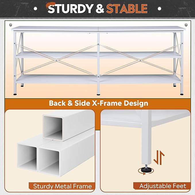 WLIVE TV Stand up to 70 Inch TV, 63" Entertainment Center, TV Media Console with 3-Tier Storage Shelves for Living Room and Bedroom, White - LeafyLoom