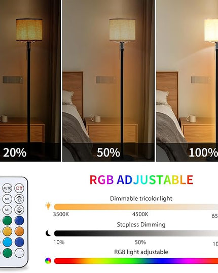 RGB Floor Lamps for Living Room, Dimmable Floor Lamp with Linen Lampshade, 366 RGB+12 Color, Color Changing Standing Floor Lamp for Bedroom Living Room Gaming Rooms(Not Includ Bulb) - LeafyLoom