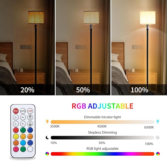 RGB Floor Lamps for Living Room, Dimmable Floor Lamp with Linen Lampshade, 366 RGB+12 Color, Color Changing Standing Floor Lamp for Bedroom Living Room Gaming Rooms(Not Includ Bulb) - LeafyLoom