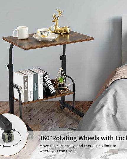 SIDUCAL Mobile Laptop Cart, Rolling Desk Adjustable Height, Rolling Computer Cart, Portable Laptop Desk, Small Adjustable Desk, Rolling Laptop Desk, Small Portable Desk with Wheels 23.6'' Rustic Brown - LeafyLoom
