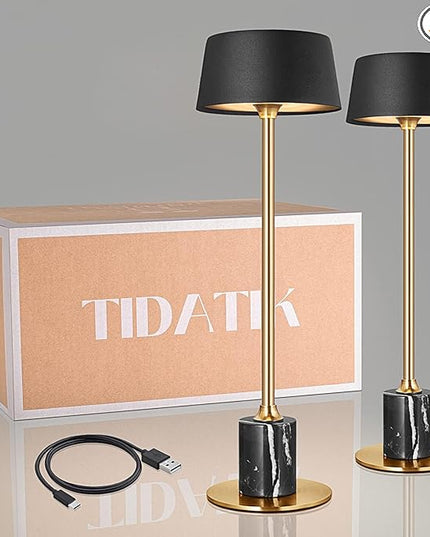 Cordless Lamp Set of 2, Rechargeable and Battery Operated, Powered by 4000mAh Battery, 42-Hour Run Time, Dimmable, Black and Gold Lamp for Bedrooms, Restaurant, Buffet, Patio - LeafyLoom