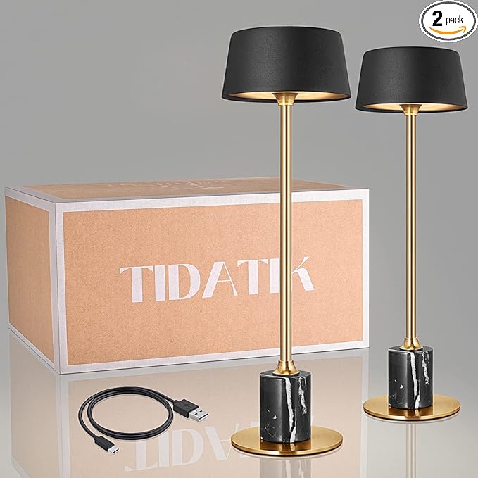 Cordless Lamp Set of 2, Rechargeable and Battery Operated, Powered by 4000mAh Battery, 42-Hour Run Time, Dimmable, Black and Gold Lamp for Bedrooms, Restaurant, Buffet, Patio - LeafyLoom