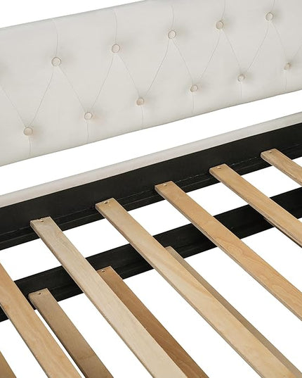 Twin Size Tufted Upholstered Daybed with Trundle, Solid Wood Velvet Bed with Rivet Design, No Box-spring Needed, for Living Room, Bedroom, Dorm, Space-Saving Design - LeafyLoom