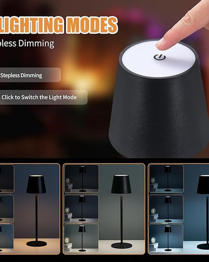 Cordless Table Lamps USB Rechargeable Lamp Simplicity Desk Lamp Built-in 4600 mAh Battery LED Battery Operated lamp with Touch Control Table lamp - Bedroom/Desk/Reading/Patio(2Pcs-Black) - LeafyLoom
