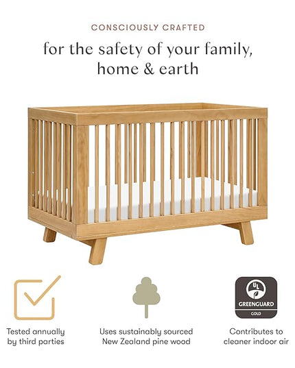 babyletto Hudson 3-in-1 Convertible Crib with Toddler Bed Conversion Kit in Honey, Greenguard Gold Certified - LeafyLoom