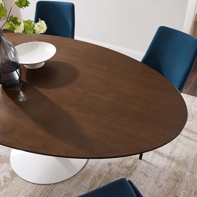 Modway Lippa 78" Modern Kitchen and Dining Table with Oval Walnut Top and Pedestal Base in Walnut - LeafyLoom