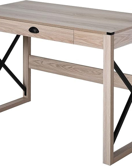 HOMCOM 44 inch Home Office Computer Desk, Rustic Writing Desk, Farmhouse Workstation with Storage Drawer, X-Frame - LeafyLoom