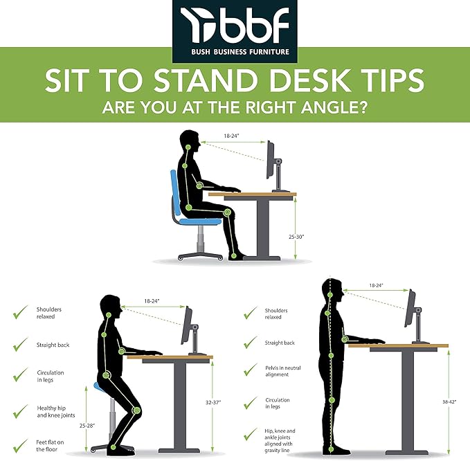 Bush Business Furniture Move 60 Electric Ergonomic Sit-Stand Computer Table for Home and Professional Office, 48W x 24D, White - LeafyLoom