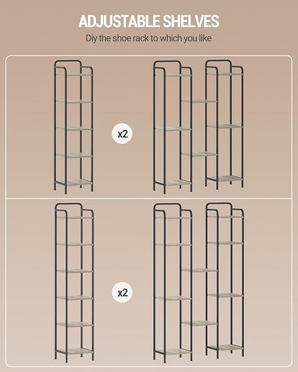 Bookcase Bookshelf, Narrow Book Shelf, Industrial Coner Shelf Storage Organizer, Slim Shelving Unit for Home Office, Living Room, Bedroom, Kitchen, 6-Tier Greige BC24605B - LeafyLoom
