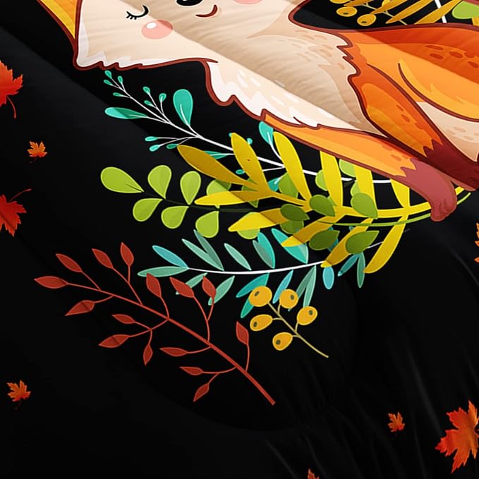 Cartoon Fox Comforter Set 3-Pieces Cute Fox Bedding Set Moon Plants Leaves Printed Quilt Set for Kids Boys Girls with 2 Pillowcases Full - LeafyLoom