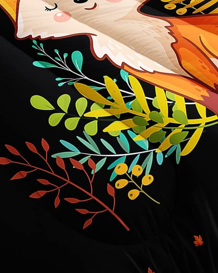 Cartoon Fox Comforter Set 3-Pieces Cute Fox Bedding Set Moon Plants Leaves Printed Quilt Set for Kids Boys Girls with 2 Pillowcases Queen - LeafyLoom